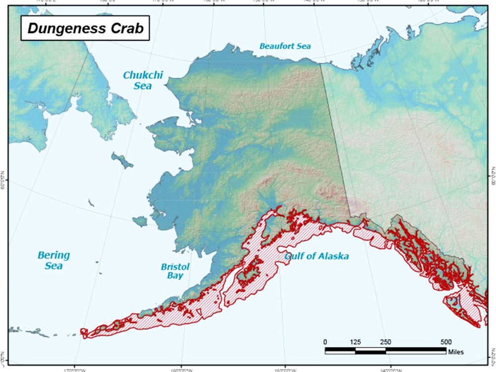 A map of the Gulf of Alaska where the Dungeness crabs originate.