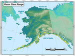 A map of the Alaskan coastline all the way North towards Bristol Bay, where Razor Clams are harvested.